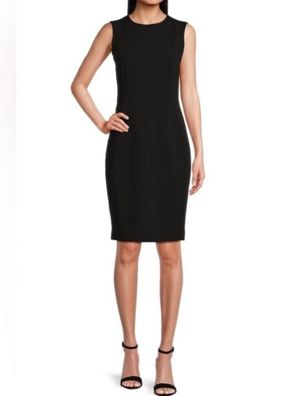 Calvin Klein Black Sleeveless Seamed Scuba Sheath Dress, Size 9